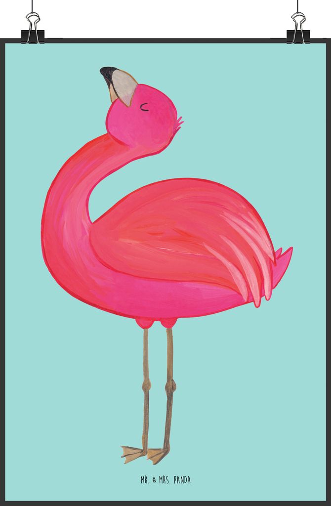 Mr. & Mrs. Panda Bild Flamingo Stolz DIN A2 - Türkis Pastell - Geschenk, Freundin, drucke, Mama, wanddeko, Wandbild, Plakat, Deko, Rosa