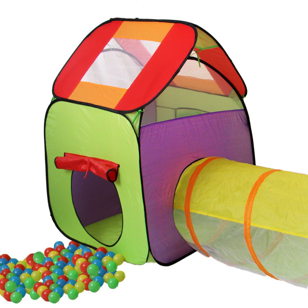 7-teiliges Kinderspielzelt+200 Bälle Bällebad Kinderzelt Spieltunnel aufklappbar 