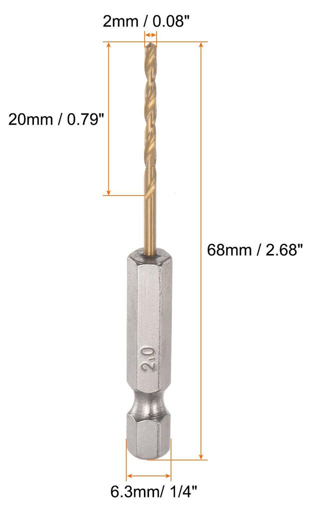 5Stk 1/4" Sechskant Schaft Bohrung Bits 2mm Titanium Bohrung Bits Set M35 Hoch Geschwindigkeit Stahl Drehbohrer 68mm Lang Vollst?ndig Erdung fš¹r...