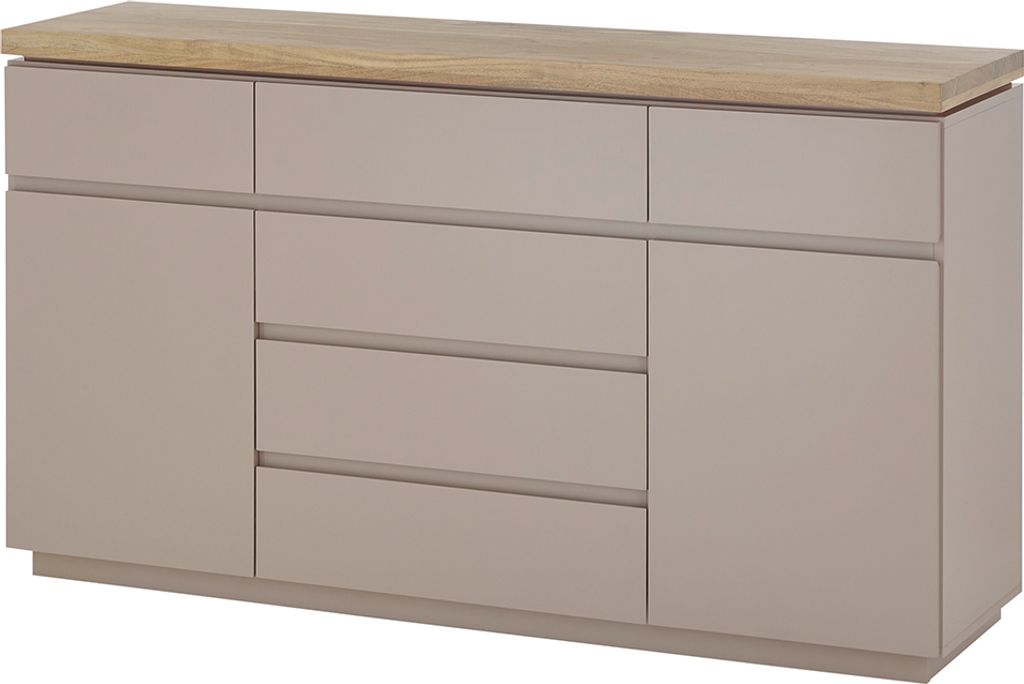 Wohnzimmer Sideboard 150 cm breit in grau mit Deckplatte aus Akazie massiv, mit 2 Türen & 6 Schubladen, modern PALMAS-05