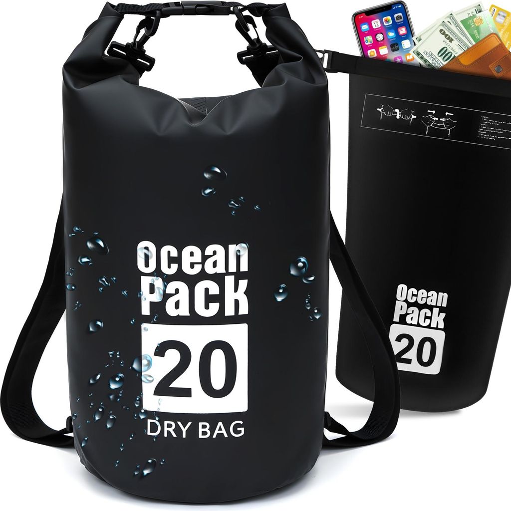 WOREK WODOODPORNY WODOSZCZELNA TORBA NA KAJAK 20L czarny Zdjęcie produktu 