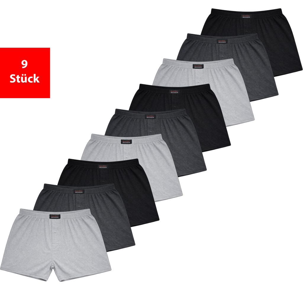 Boxershorts Herren Boxershorts Baumwolle 3er-9er Pack Eingriff Unterwäsche -Schwarz Grau Anthrazit 3XL 9 Stück