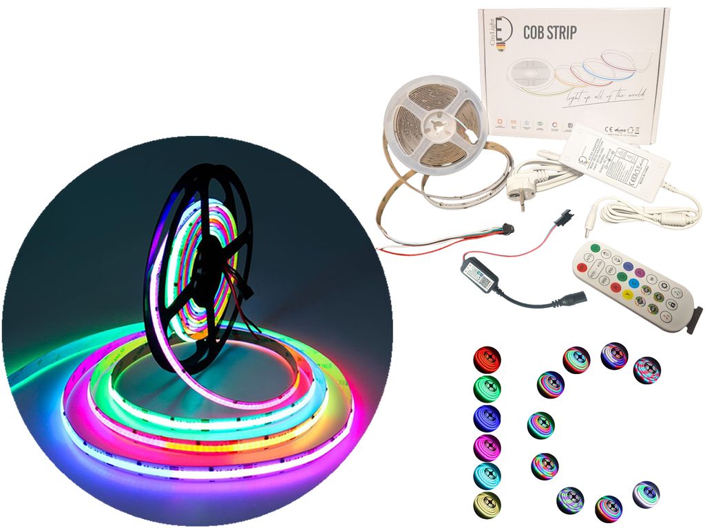10 Meter COB RGBIC LED Strip Set. 24V, Dimmbar, 576 LEDs/M, selbstklebend Led Band, APP Steuerbar, Bluetooth, Dreamcolor LED Streifen, RGB IC