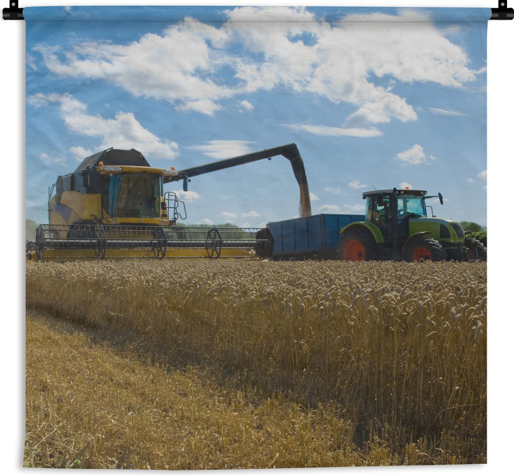MuchoWow Wandteppich Wandbehang Traktor - Bauernhof - Landleben - Ernte - Getreide 90x90 cm Tapisserie Dekoration Wandtuch - Wandaufhänger