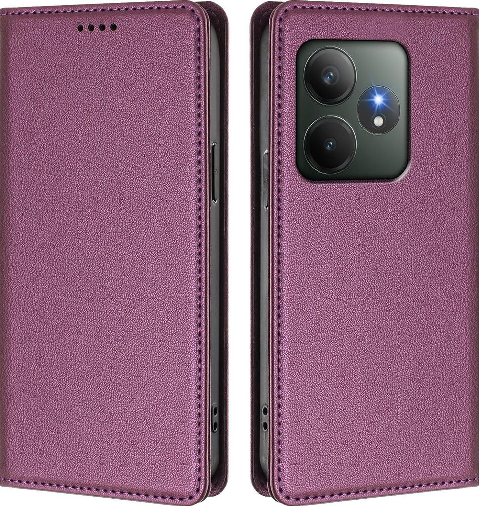 Handyhülle für Realme GT 6/Realme GT 6T, Kunstleder Klapphülle Stoßfeste Magnetische Hülle mit Ständer Lila