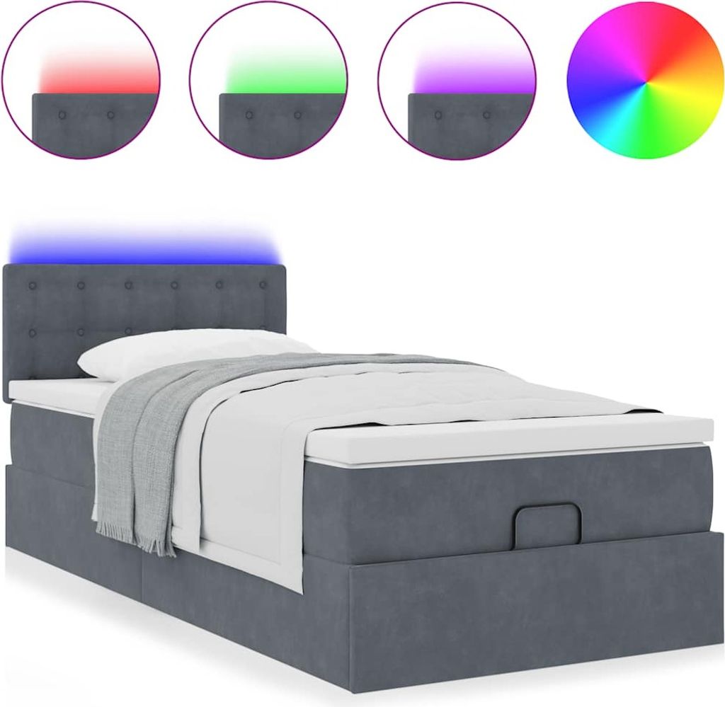 Ottoman-Bett mit Matratze & LEDs Dunkelgrau 100x200 cm Samt