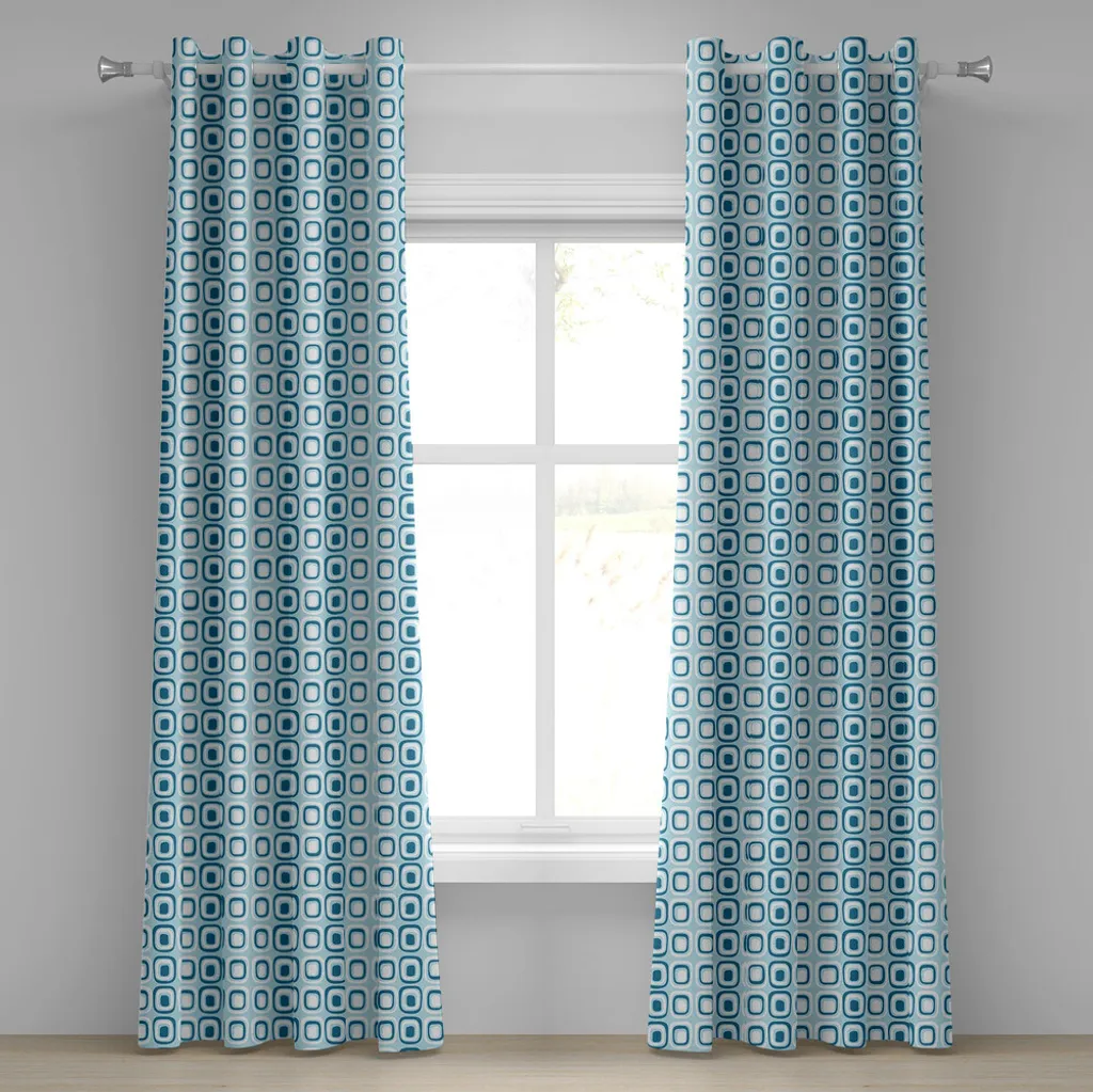 Rideau anti-regards bleu et blanc motifs géométriques pour chambre 280cm