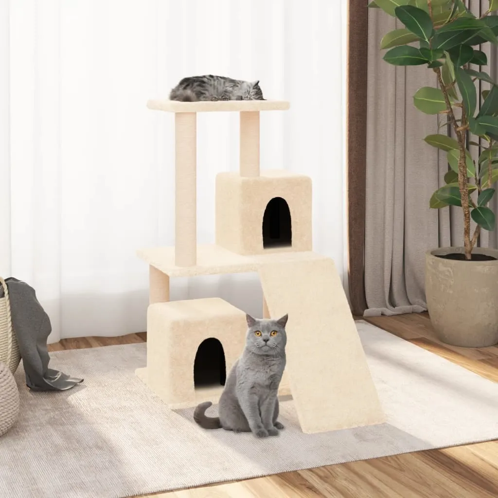 Solution anti-griffures canapé : Arbre à chat 82 cm sisal crème robuste