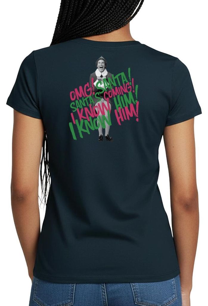 Spreadshirt Buddy Der Weihnachtself Santa’s Coming Spruch Frauen T-Shirt, XL, Navy