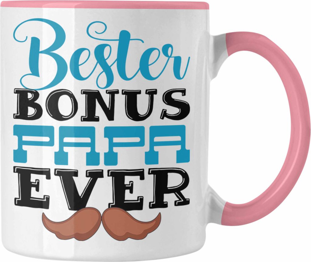 Trendation - Bester Bonus Papa Ever Tasse Lustiges Geschenk für Stiefvater Geschenkidee Vatertag (Rosa)