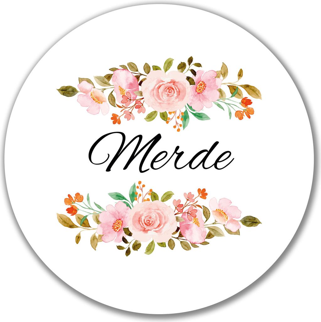 Huuraa Aufkleber Merde französisch Blumen 10cm rund Sticker Produktbild 