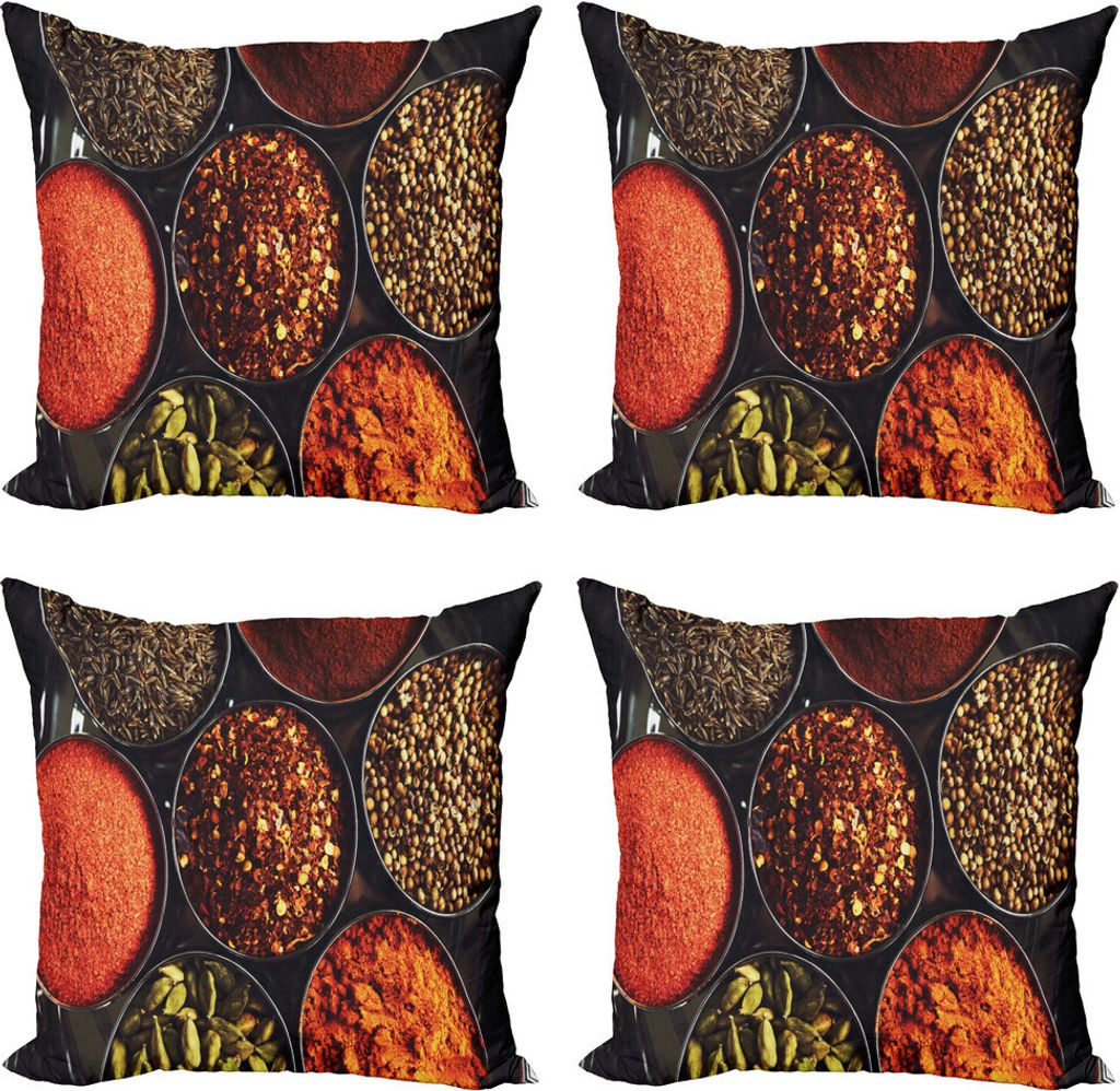 ABAKUHAUS Würzen Kissenbezug Set (4 Stück), Kochen Additives Würzen, Moderner Doppelseitiger Digitaldruck, 40 cm x 40 cm, Mehrfarbig