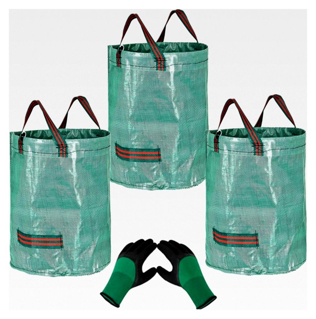 Gartensack 272L Laubsack Gartenabfallsack Stabil, 3 Stück Gartensäcke für Grünabfälle, wiederverwendbar, große Laubsäcke mit Griffen und 1 P...