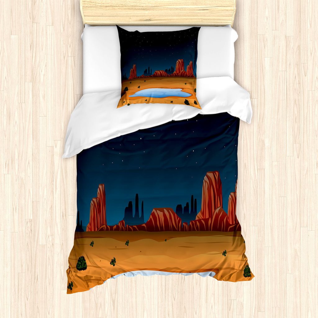 ABAKUHAUS Oase Bettbezug Set für Einzelbetten, Arizona Landschaft Sternenhimmel, Milbensicher Allergiker geeignet mit Kissenbezug, 135 cm x 200 cm...