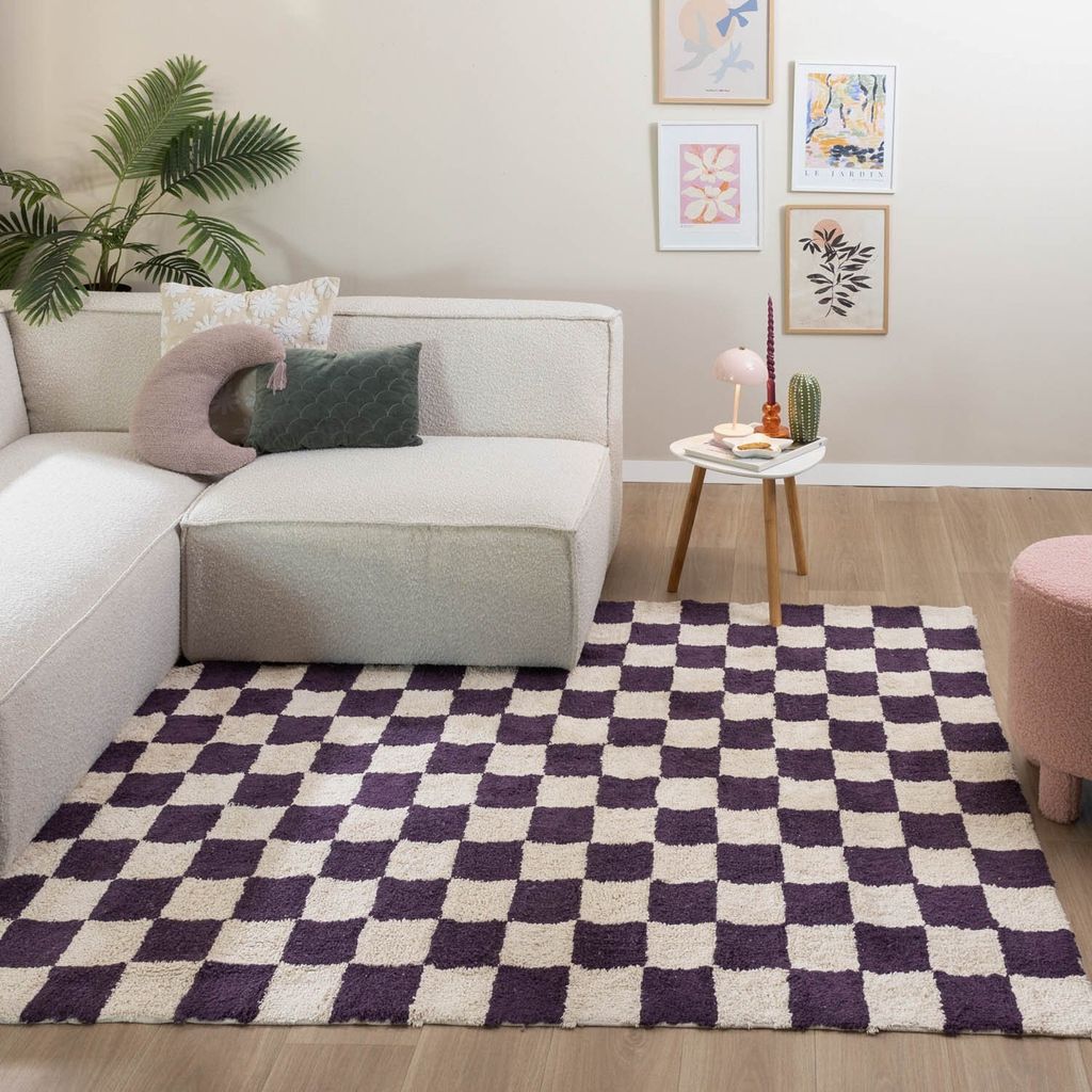 Volero - Retro Teppich - Gambit Violett Weiß - 80x150 cm - Wohnzimmer, Kinderzimmer, Schlafzimmer - Retro