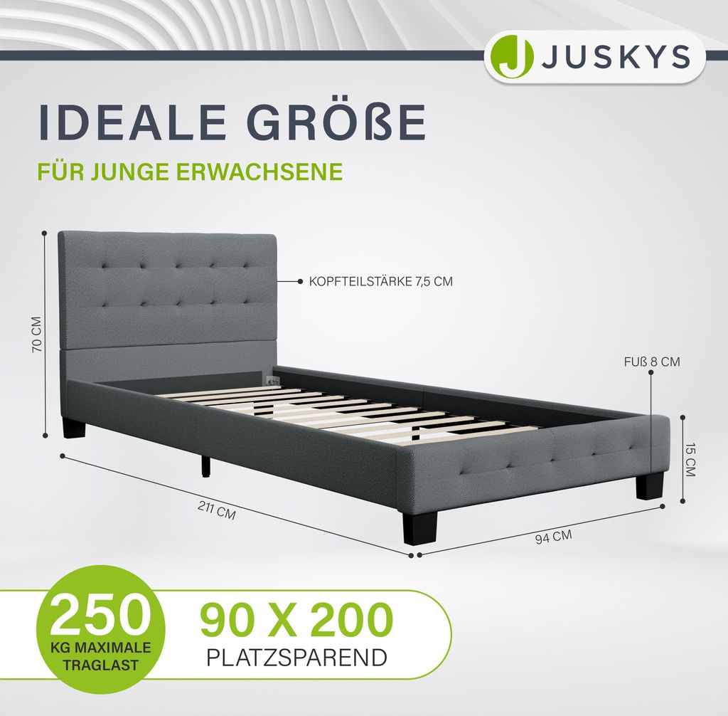 Juskys Polsterbett Manresa 90 x 200 cm - Bett mit Produktbild 4