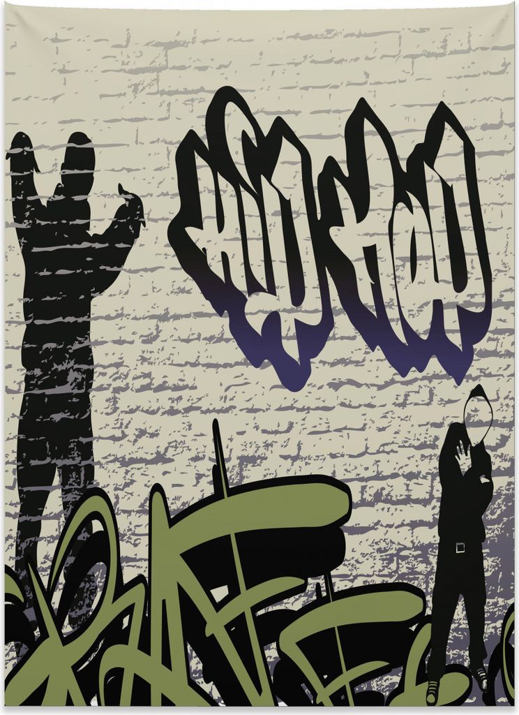 Abakuhaus HipHop Wandteppich, Grafitti Kunst an Wänden aus Weiches Mikrofaser Stoff Kein Verblassen Klare Farben Waschbar, 110 x 150 cm, Mehrfarbig