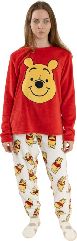 Winnie the Pooh - Schlafanzug mit langer Hose für Damen, Langärmlig NS9860 (S) (Rot/Weiß)