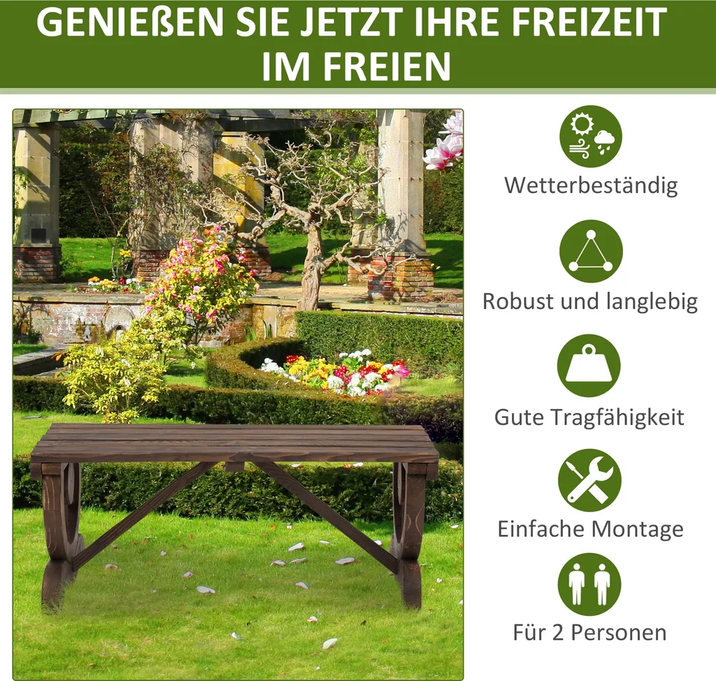 Petit banc rustique en bois de jardin durable pour terrasse et cour - 6