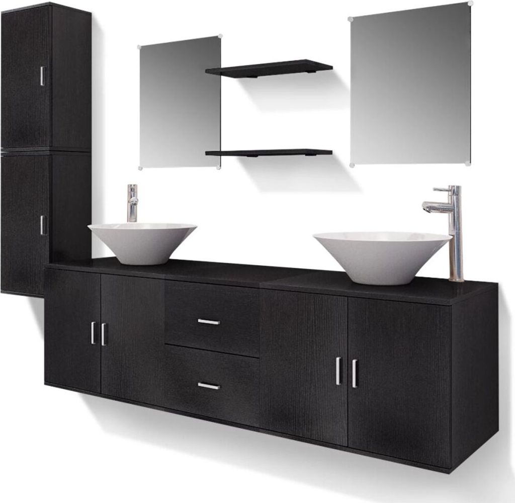 vidaXL 11-tlg. Badmöbel-Set mit Waschbecken und Wasserhahn Produktbild 