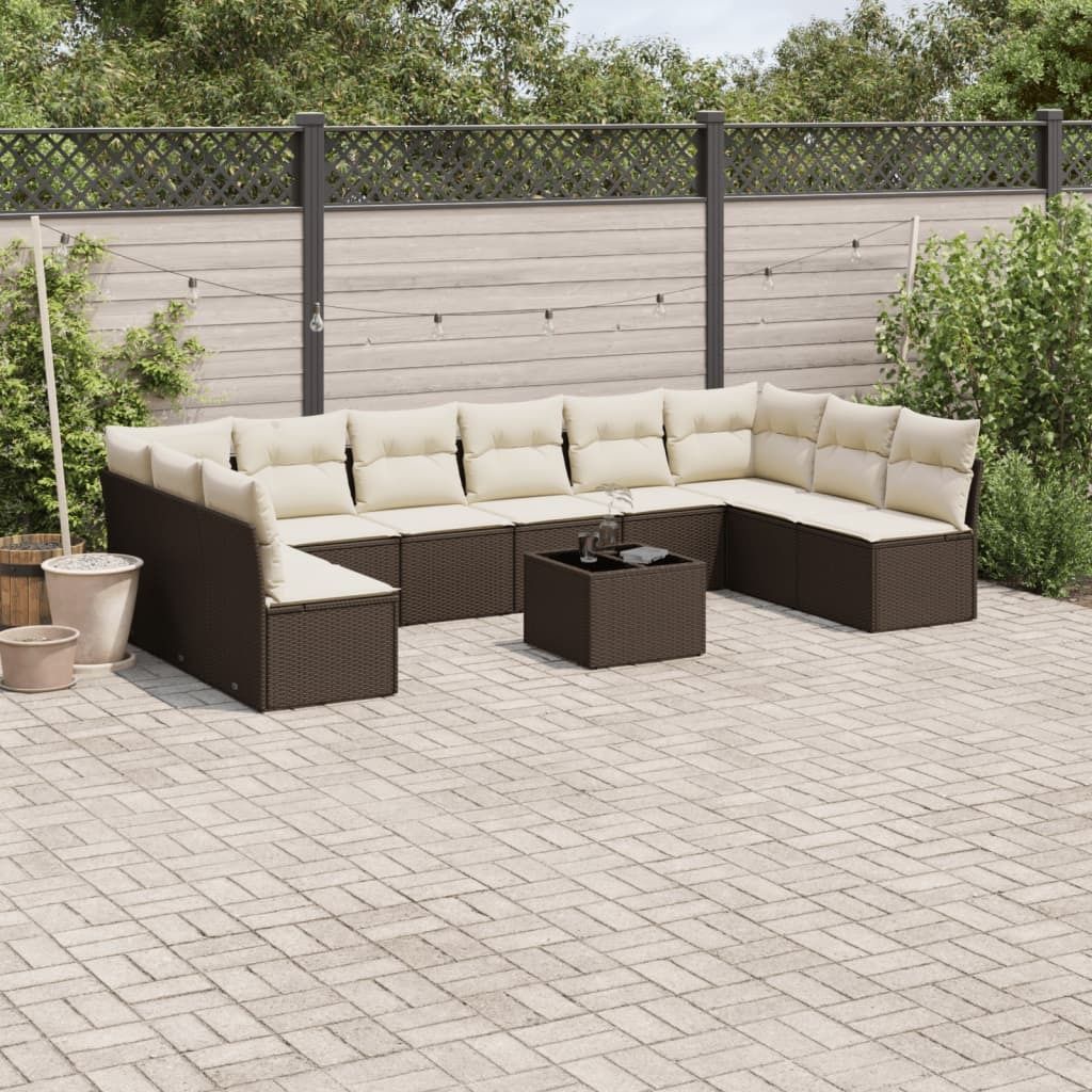 Maison Exclusive - 11-tlg. Garten-Sofagarnitur mit Kissen Braun Poly Rattan
