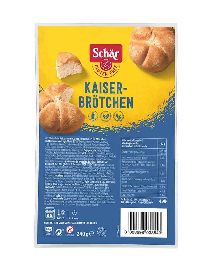 Dr. Schär Kaiserbrötchen, 240 g, Senf, Soja, Maisstärke , Produktbild 