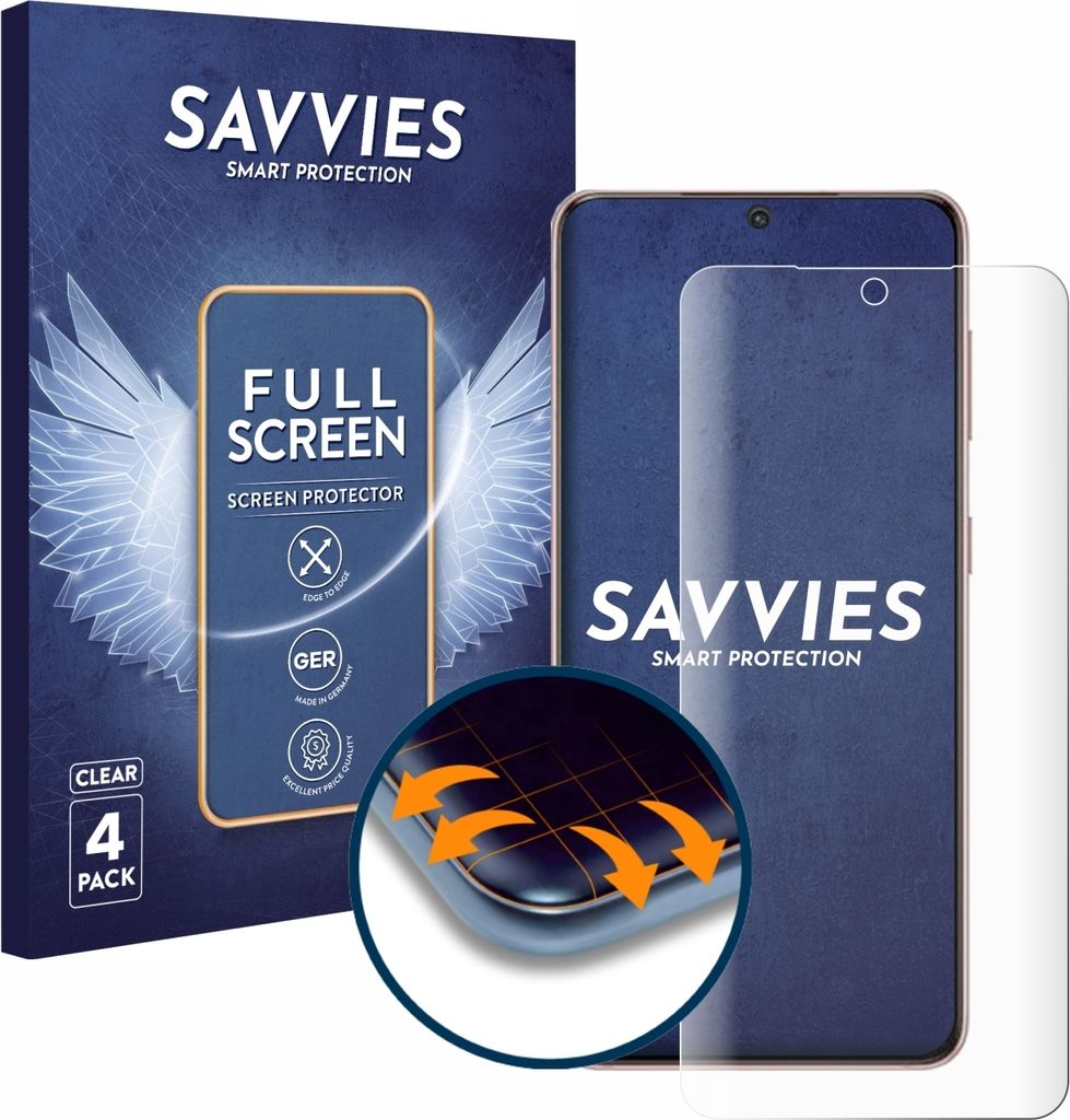 4x Savvies Fullscreen Schutzfolie für Samsung Galaxy S21 / 5G Displayschutz Folie Fullcover Klar Transparent