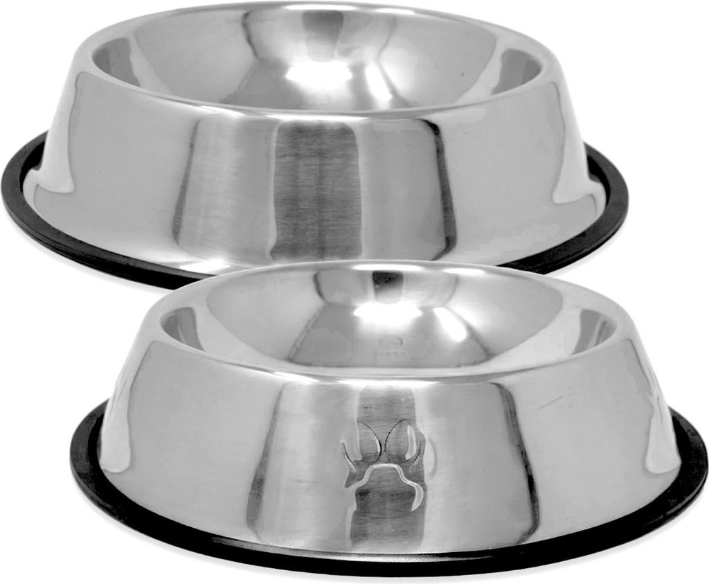 2x Futternapf für Hunde und Katzen 750ml Ø 26cm Edelstahl Napf Hundenapf Trinknapf Wassernapf Futterstation (1x mit Pfoten, 1x ohne Pfoten)