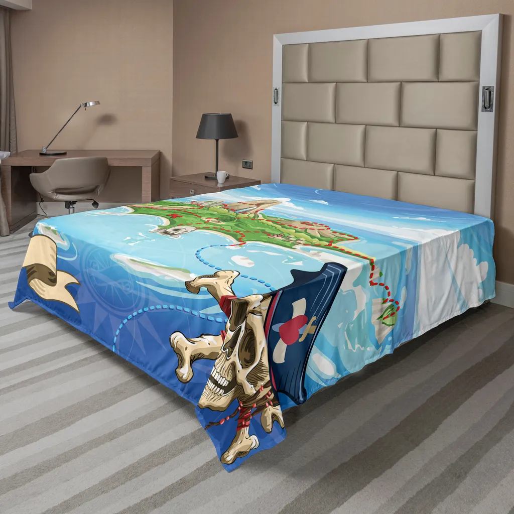 Drap de lit ABAKUHAUS Carte de l'île de Pirate Multicolore 275x260 cm