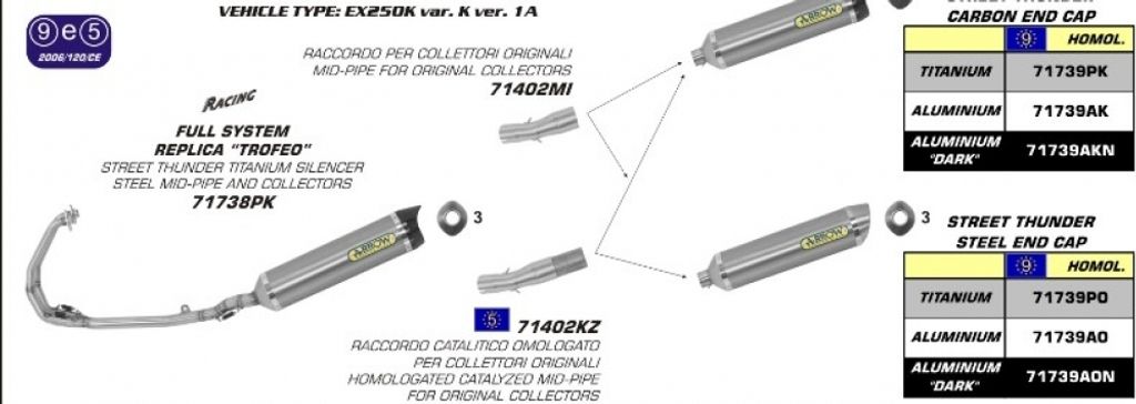 Auspuff Verbindungsrohr Arrow ohne ABE für Kawasaki Ninja R 250 ccm Bj. 2008 - 2012