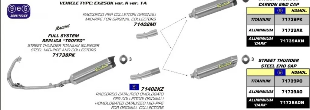Tuyau d'échappement racing Arrow en inox pour Kawasaki Ninja 250 R