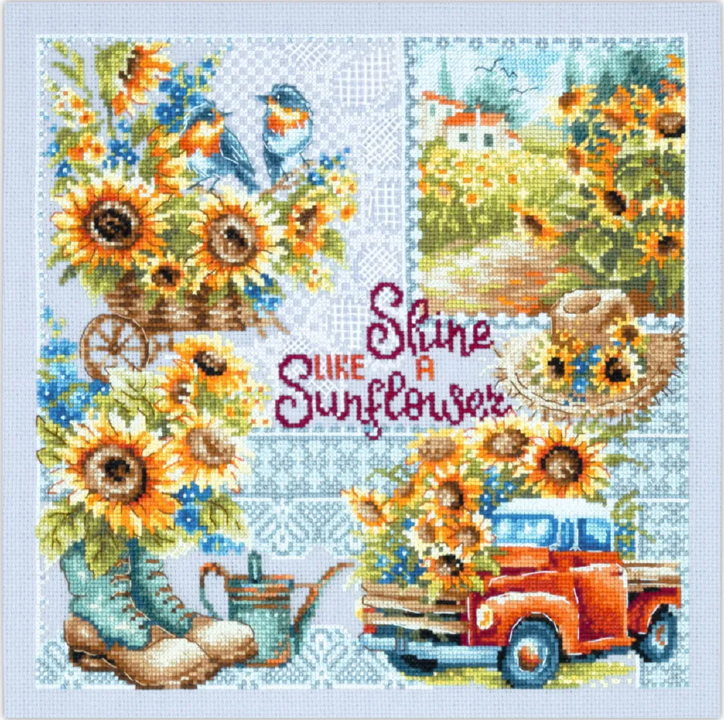 Ricamo Punto Croce Magic Needle Girasole Aida 16ct Zweigart DMC