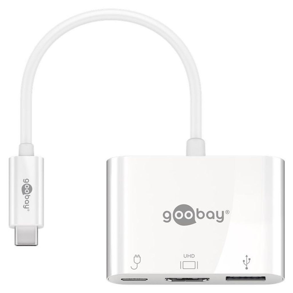 USB 3.2 Gen 1 Multiport-Hub, USB-C Stecker > USB-A + USB-C + HDMI Buchse (weiß, 15cm, PD, Laden mit bis zu 60 Watt)