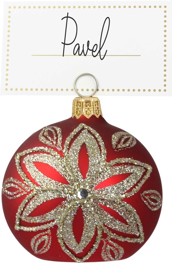 Roter Namensschild mit Platinblumendekor