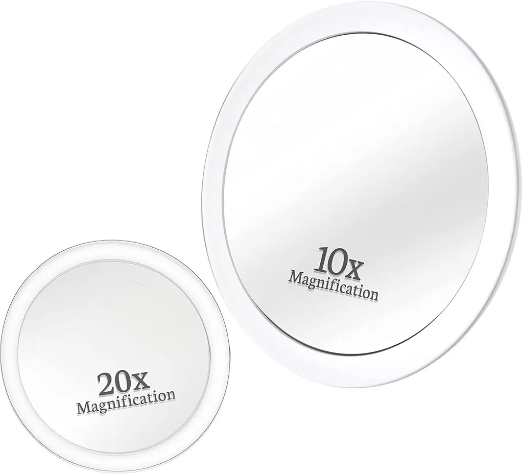 Kit Miroir Grossissant 20x et 10x avec Ventouse pour Maquillage de Soin