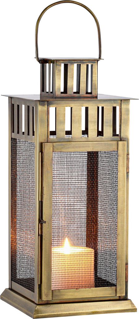 Marrakesch Vintage Deko Windlicht Laterne 35cm groß antik aus Metall Gold | Teelichthalter als Tischdeko Wohnzimmer Deko | Kerzenhalter Windlichte...