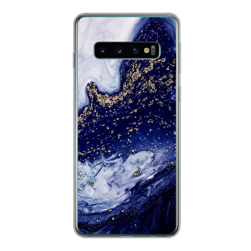 MuchoWow Handyhülle Schutzhülle Hülle für Samsung Galaxy S10 Marmor - Gold - Natursteine Silikon Softcase Handy Hülle - Handytasche