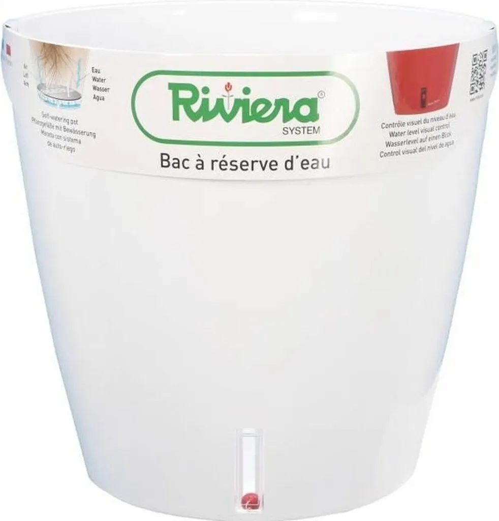 Pot Riviera Blanc Rond Haute Résistance avec Réserve d'Eau 2 Litres