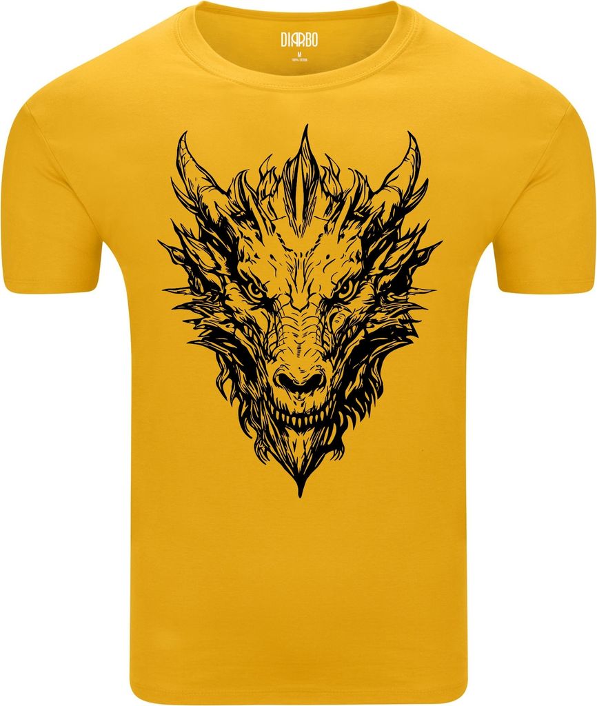 Diarbo Herren T-Shirt mit klassischem Druck Drachenkopf Gelb Gr.XL