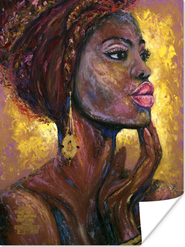 MuchoWow Poster Gemälde - Ölgemälde - Gold - Frau 90x120 cm - Wohnzimmer