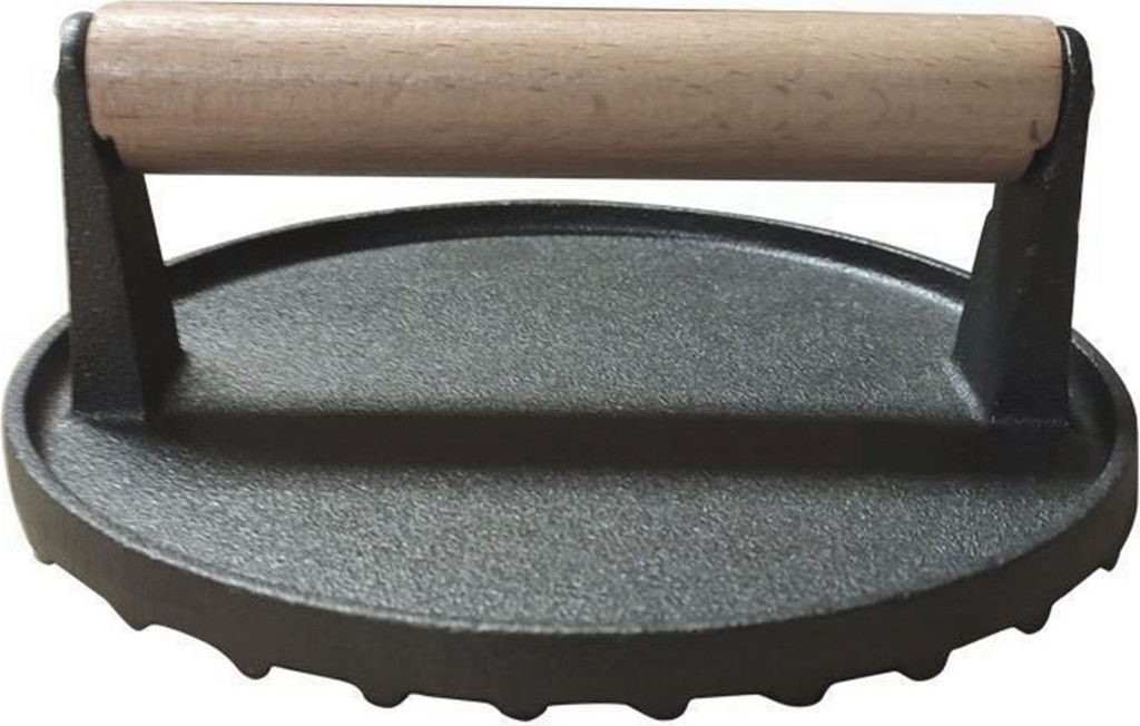 Rindfleisch-Pressbrett aus Gusseisen, perfekt für Burger, Steaks und Sandwiches, mit vielseitigem, hitzebeständigem Holzgriff