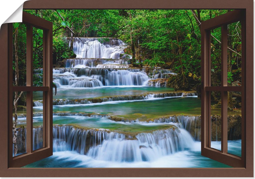 ARTland Poster Fensterblick Wasserfall - braun Größe: 100x70 cm