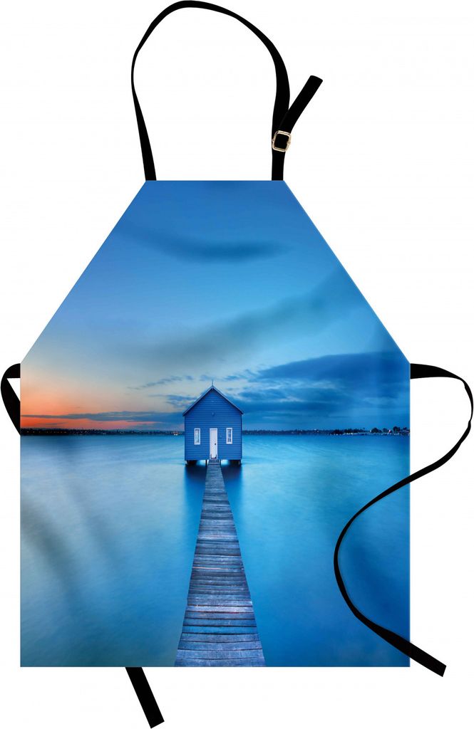 ABAKUHAUS Landschaft Kochschürze, Sonnenaufgang über Wasser Lakehouse Cabin Boardwalk Sonnenstrahlen Wolken Horizont Natur, Höhenverstellbar Mas...