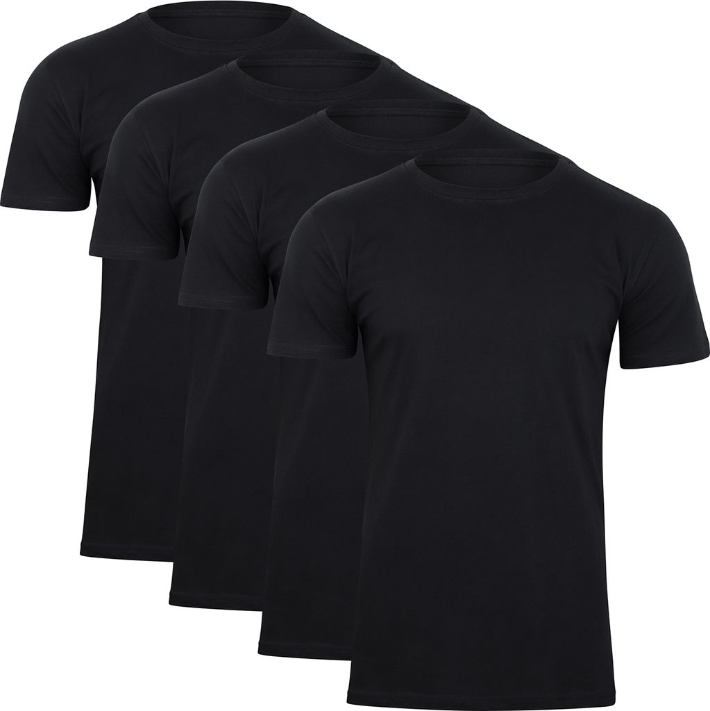Paolo Renzo Rundhals Basic T-Shirt O-Neck 4 Stück - 100% Baumwolle - Größe XXL - Schwarz