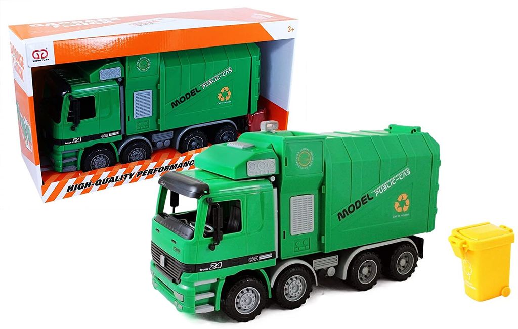 Rappa 206144 Großer Müllwagen mit 3 Mülltonnen - 36 cm
