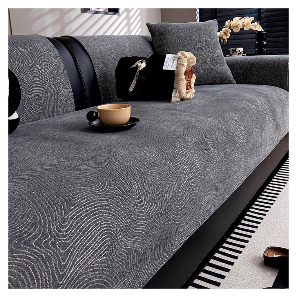 Weicher Chenille-Sofabezug für Chaiselongue, universeller rutschfester Schutz für das Wohnzimmer, dicke, solide Textur, grau, passend für 14-Sit...