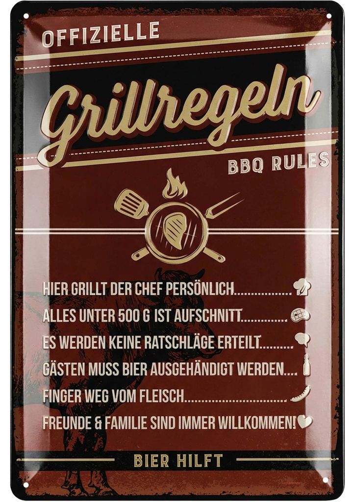 Retro Blechschilder Grillen - GRILLREGELN Schild - BBQ Produktbild 