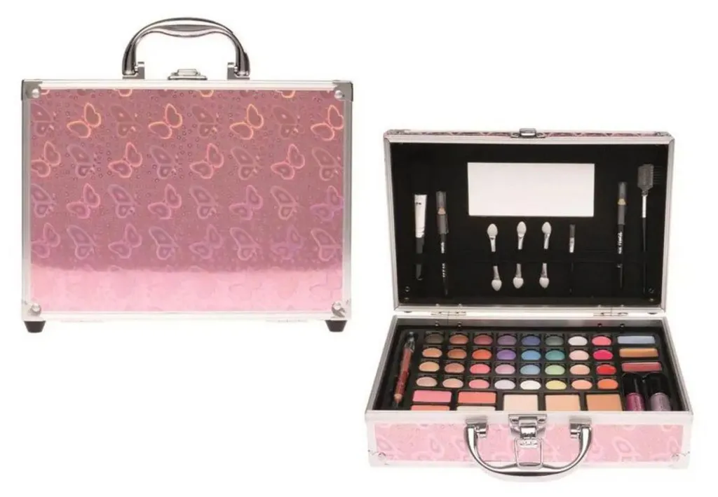Set de Maquillage Holographique - Valise Alu Rose Solide pour Enfant