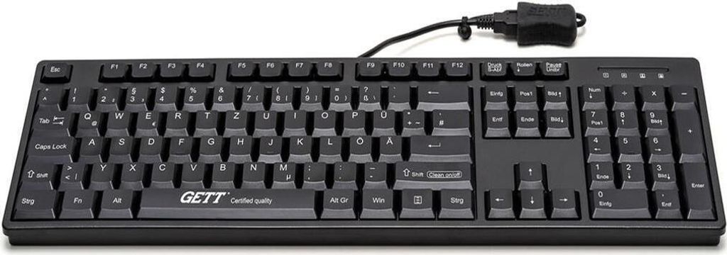 GETT GCQ Cleantype Easy Basic Tastatur mit Kunststoffgehaeuse IP 68 NUM-Block 105 Tasten USB Farbe: schwarz Layout: DE