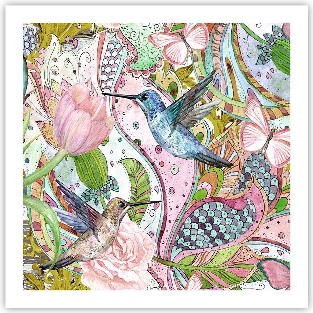 Poster - Poster ohne Rahmen - Vogel Schmetterling Blume - Produktbild 